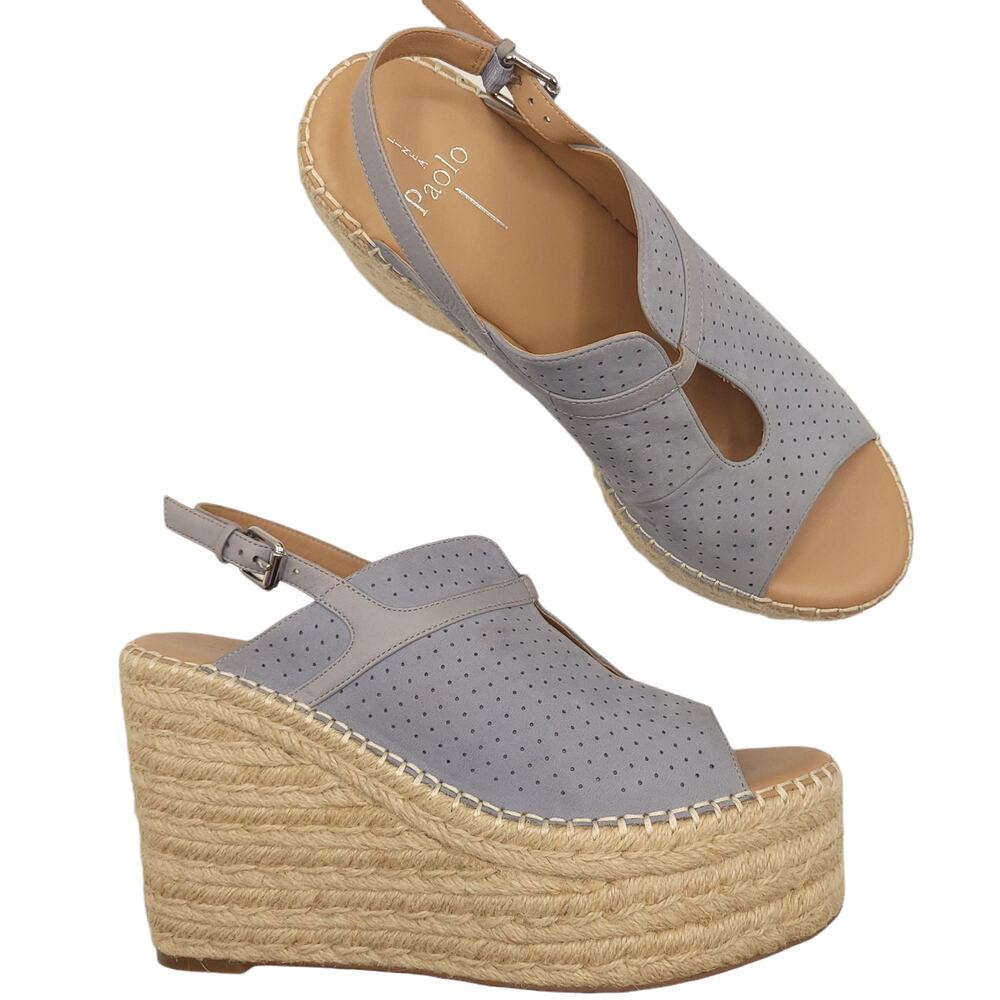 Linea Paolo Sandals Everly Wedge Peep Toe Suede Espadrille Blue Size 10